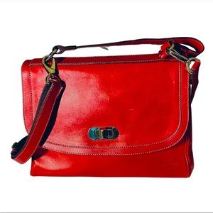 Picard Germany Red Leather Satchel Crossbody Shoulder Bag Purse Authentic